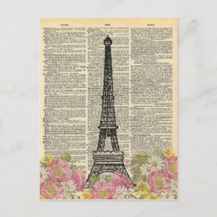 dictionary Art Romantic Eiffel Tower Paris Briefkaart
