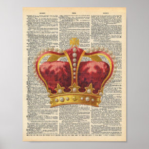 dictionary Art Royal Red Gold Crown Poster