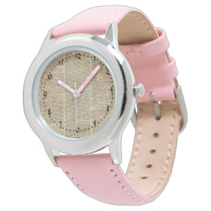  Dictionary Art Watch Roze Leder Horloge