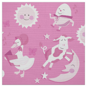 Diddle Diddle Nursery Rhyme Pink Fabric Stof