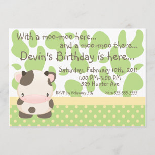 Diddles Boerderij Moo-Cow Green Birthday Uitnodigi Kaart