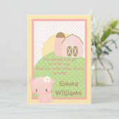Diddles Boerderij Pig Baby shower Invitation-Pink- Kaart (Staand voorkant)