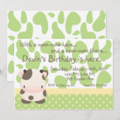 Diddles Farm Moo-Cow Green Birthday Invitation (Devant / Derrière)