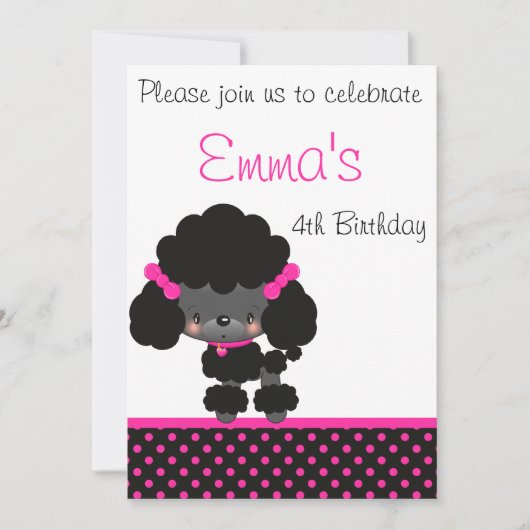 Diddles Poodle Birthday Invitation Kaart (Voorkant)