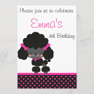 Diddles Poodle Birthday Invitation Kaart