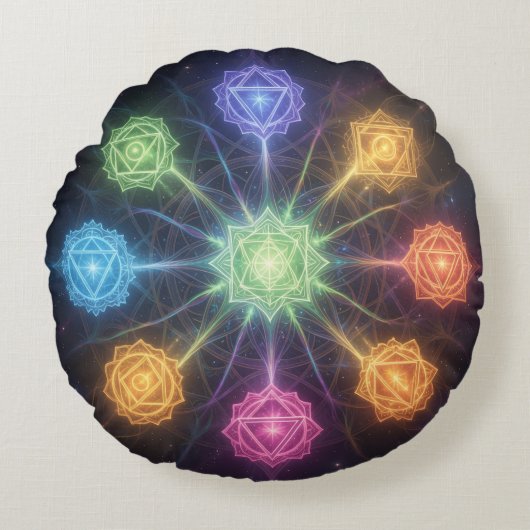 Die 7 Chakren´4 Rond Kussen (Voorkant)