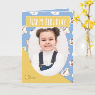 Die Cat Life Blue Yellow Photo Name Birthday Kaart