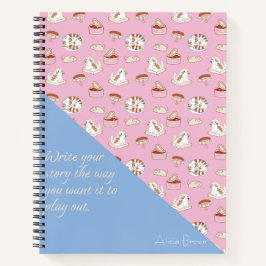 Die Cat Life Cute Cat Pattern Blue Roze met naam Notitieboek