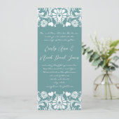 Die Cut Aqua Blue Damask Wedding Invitation Kaart (Staand voorkant)