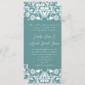 Die Cut Aqua Blue Damask Wedding Invitation Kaart (Voorkant / Achterkant)