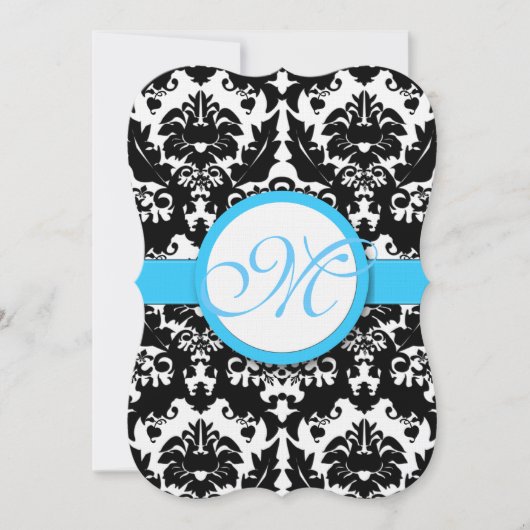 Die Cut Aqua Damask Heart Swirl Wedding Invitation (Devant)