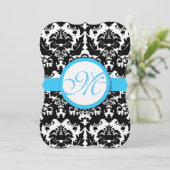 Die Cut Aqua Damask Heart Swirl Wedding Invitation (Debout devant)