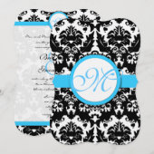 Die Cut Aqua Damask Heart Swirl Wedding Invite Kaart (Voorkant / Achterkant)