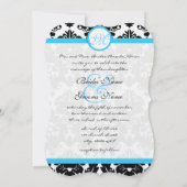 Die Cut Aqua Damask Heart Swirl Wedding Invite Kaart (Achterkant)