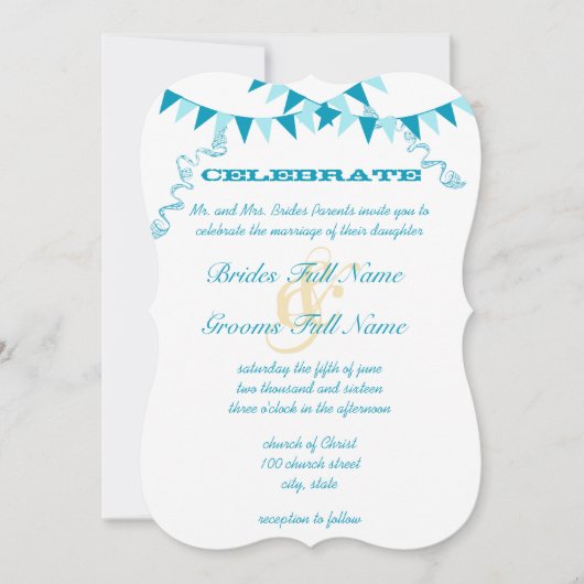 Die Cut Blue Bunting Pennant Invitations de mariag (Devant)