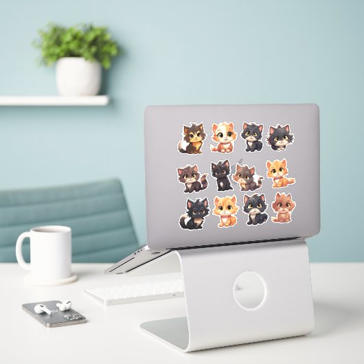 Die Cut Cat Stickers (Laptop op bureau)