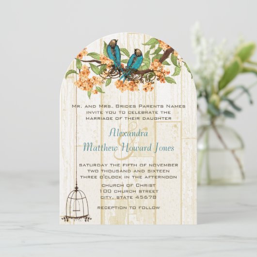 Die Cut Coral en Mint  Tortelduifjes Kaart (Staand voorkant)