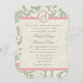 Die Cut Green Dusty Roos Damask Wedding Kaart (Voorkant / Achterkant)