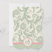 Die Cut Green Dusty Roos Damask Wedding Kaart (Achterkant)
