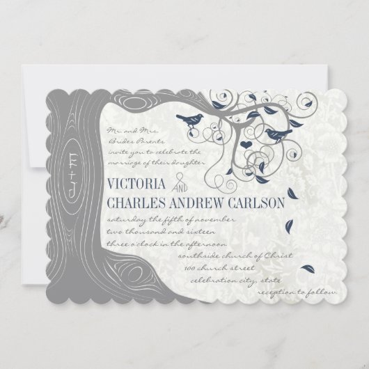 Die Cut Grey Inséparable de la Marine Invitations  (Devant)