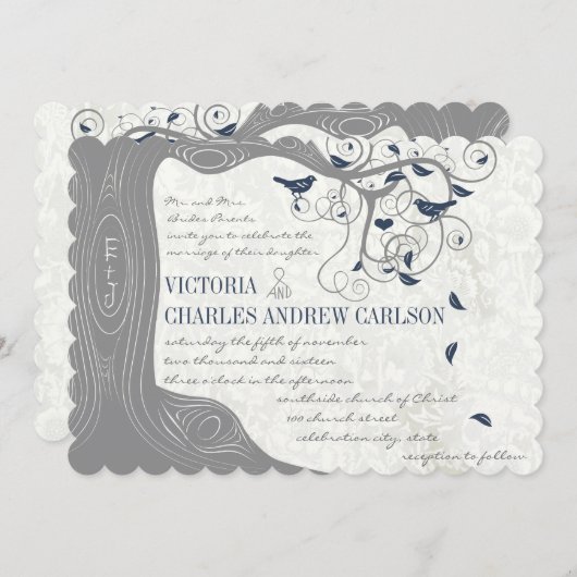 Die Cut Grey Inséparable de la Marine Invitations  (Devant / Derrière)