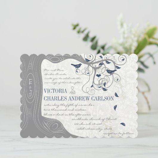 Die Cut Grey Inséparable de la Marine Invitations  (Debout devant)