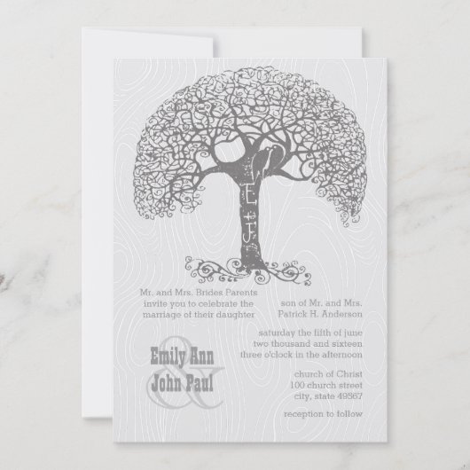 Die Cut Grey Romantic Tree Love Bird Woodgrain Kaart (Voorkant)