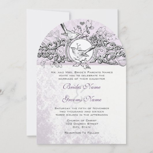 Die Cut Love Bird Lavender Scroll Wedding Kaart (Achterkant)