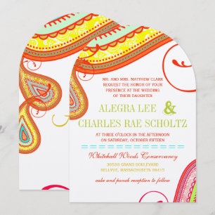 Die Cut Modern Yellow Oranje Aqua Mint Wedding Kaart