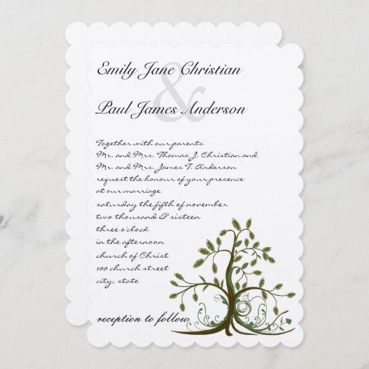 Die Cut Romantic Rustic Tree Wedding Invitation (Devant / Derrière)