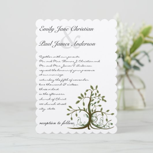 Die Cut Romantic Rustic Tree Wedding Invite Kaart (Staand voorkant)