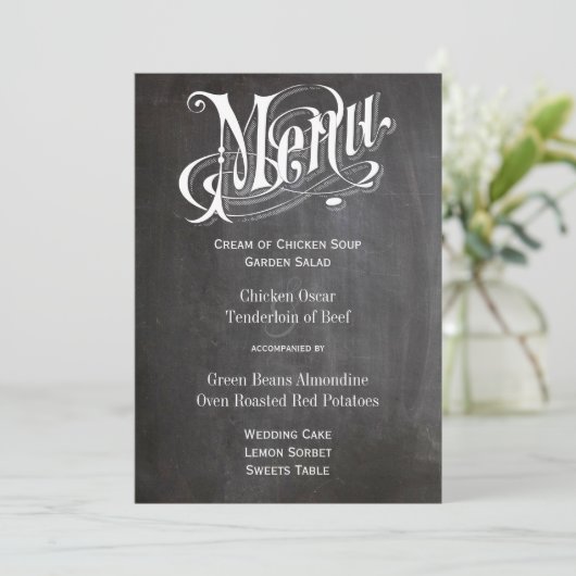 Die Cut Rustic  Chalkboard Wedding Menu (Staand voorkant)