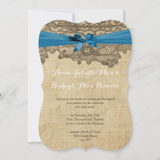 Die Cut Rustic Country Lace Blue Wedding Kaart (Voorkant)