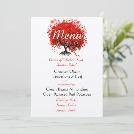 Die Cut Rustic Red Tree Wedding Menu (Staand voorkant)