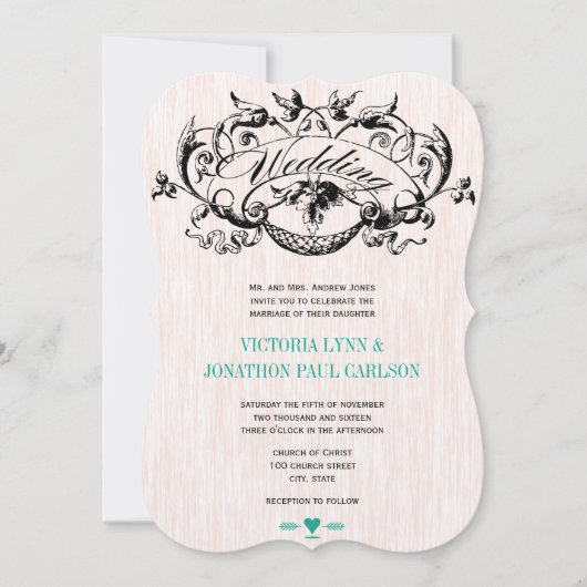 Die Cut Vintage Emerald Wedding Invitations (Devant)