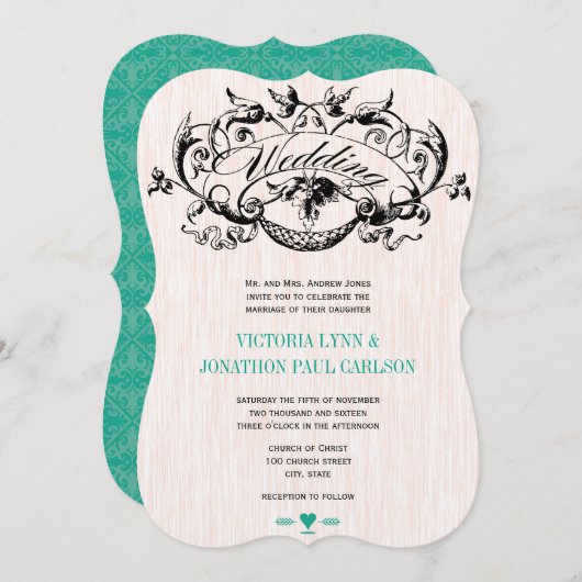 Die Cut Vintage Emerald Wedding Invitations (Devant / Derrière)