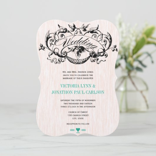 Die Cut Vintage Emerald Wedding Invitations (Debout devant)