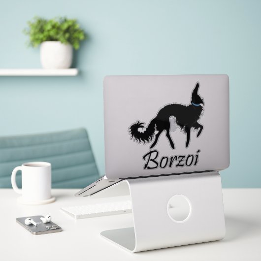 Die Cut Zwart Ballet Borzoi Sticker (Laptop op bureau)