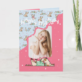 Die foto van Dog Life Blue Roze Birthday Kaart