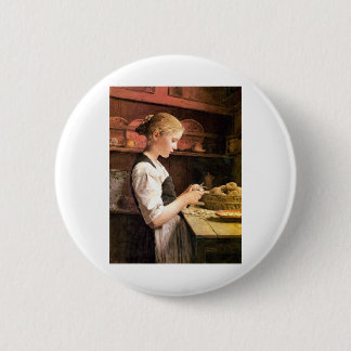 Die kleine Kartoffelschälerin Girl Peeling Potatos Ronde Button 5,7 Cm