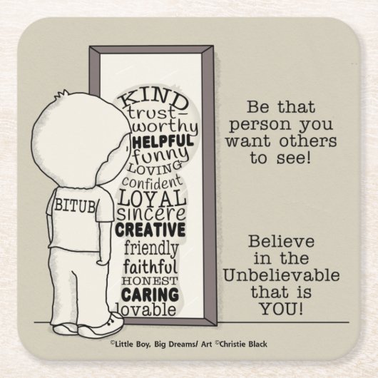 Die persoon zijn vierkante kartonnen onderzetter (Voorkant)