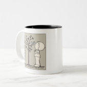 die plaats tweekleurige koffiemok (Voorkant links)