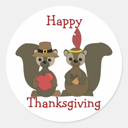 Die Thanksgiving Eekhoorns Ronde Sticker (Voorkant)