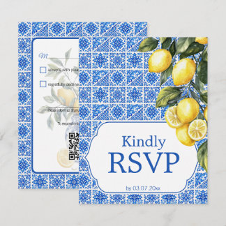 🌈 Dieetvereiste + QR Azul & Limone Romance RSVP Kaartje