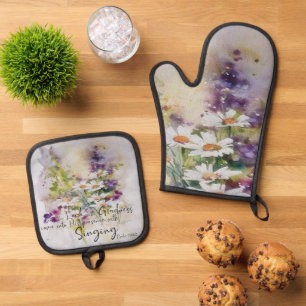 Dien de Heer met blijdschap bloemstuk Ovenwant & Pannenlap Set