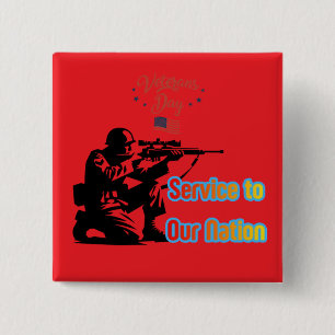 Dienst aan de Natie helder rood Vierkante Button 5,1 Cm