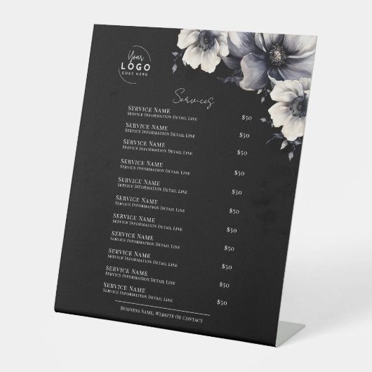 Diensten van Black White Spa Reclamebord Met Voetstuk (Voorkant)