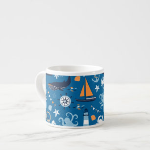 Diep blauw Alle Dingen Nautisch Espresso Kop