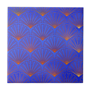 Diep blauw, Aziatische Ventilator, kunstdeco, patr Tegeltje