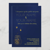 Diep blauw en goud vuurvlieg bruiloft uitnodiging (Voorkant / Achterkant)